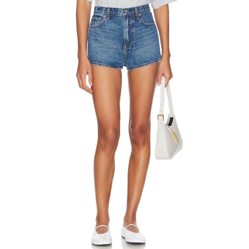GRLFRND Womens The Kyla Hot Short High Waist Cotton North Beach Blue Size 28